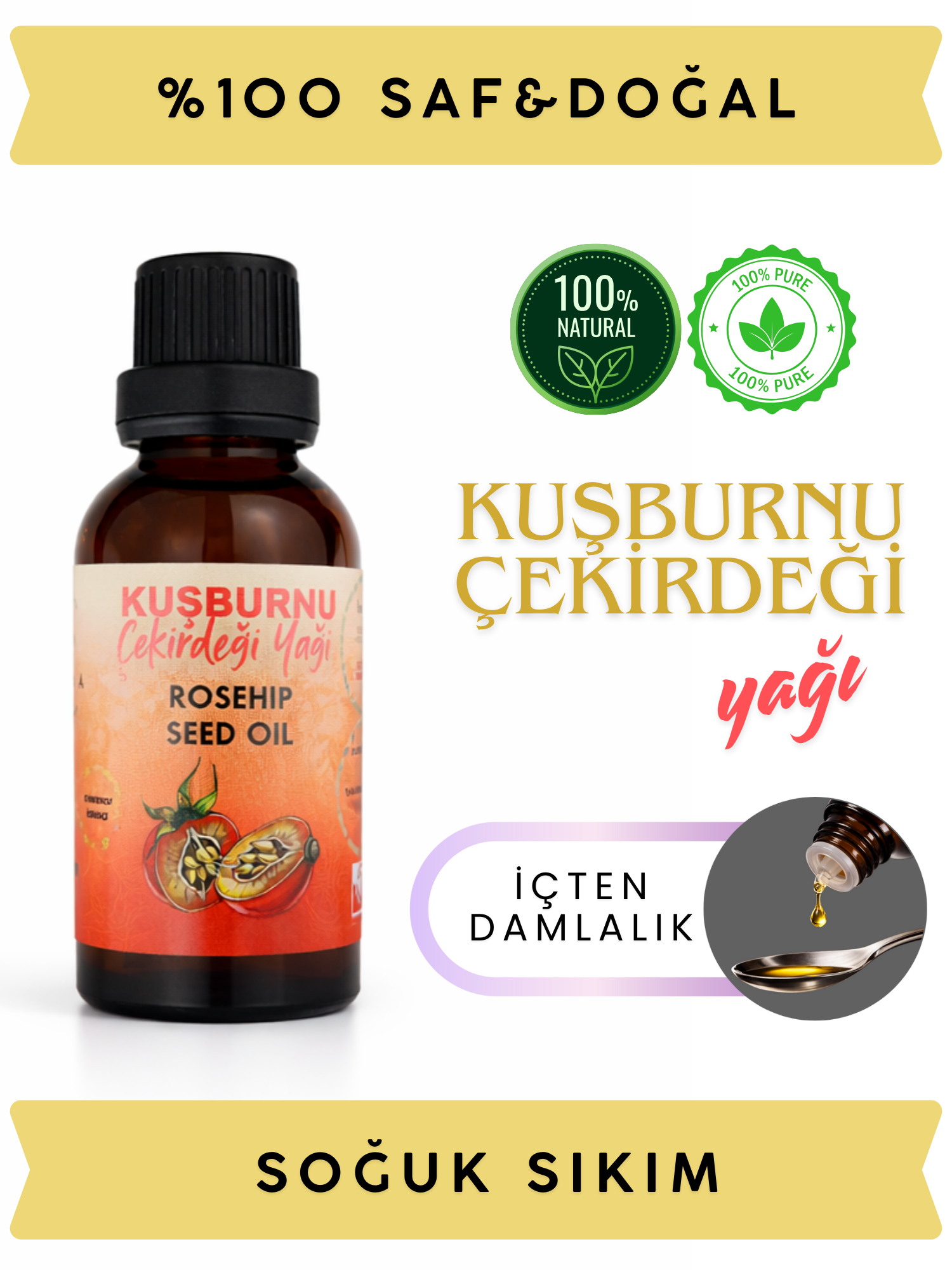 Kuşburnu Çekirdeği Yağı · Soğuk Sıkım · 50 ml - Görsel 3